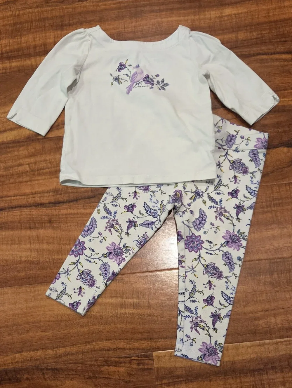 Janie and Jack EUC 18-24 Months Ivory Bird Top and Floral Ponte Pants